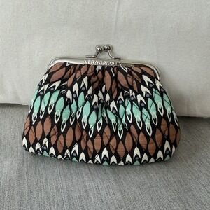 Vera Bradley Retired Sierra Stream Double Kisslock Coin Change Purse Blue Brown